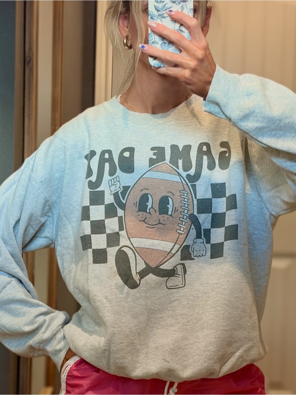 Vintage Graphic 'Game Day' Football Sweatshirt - Light Gray